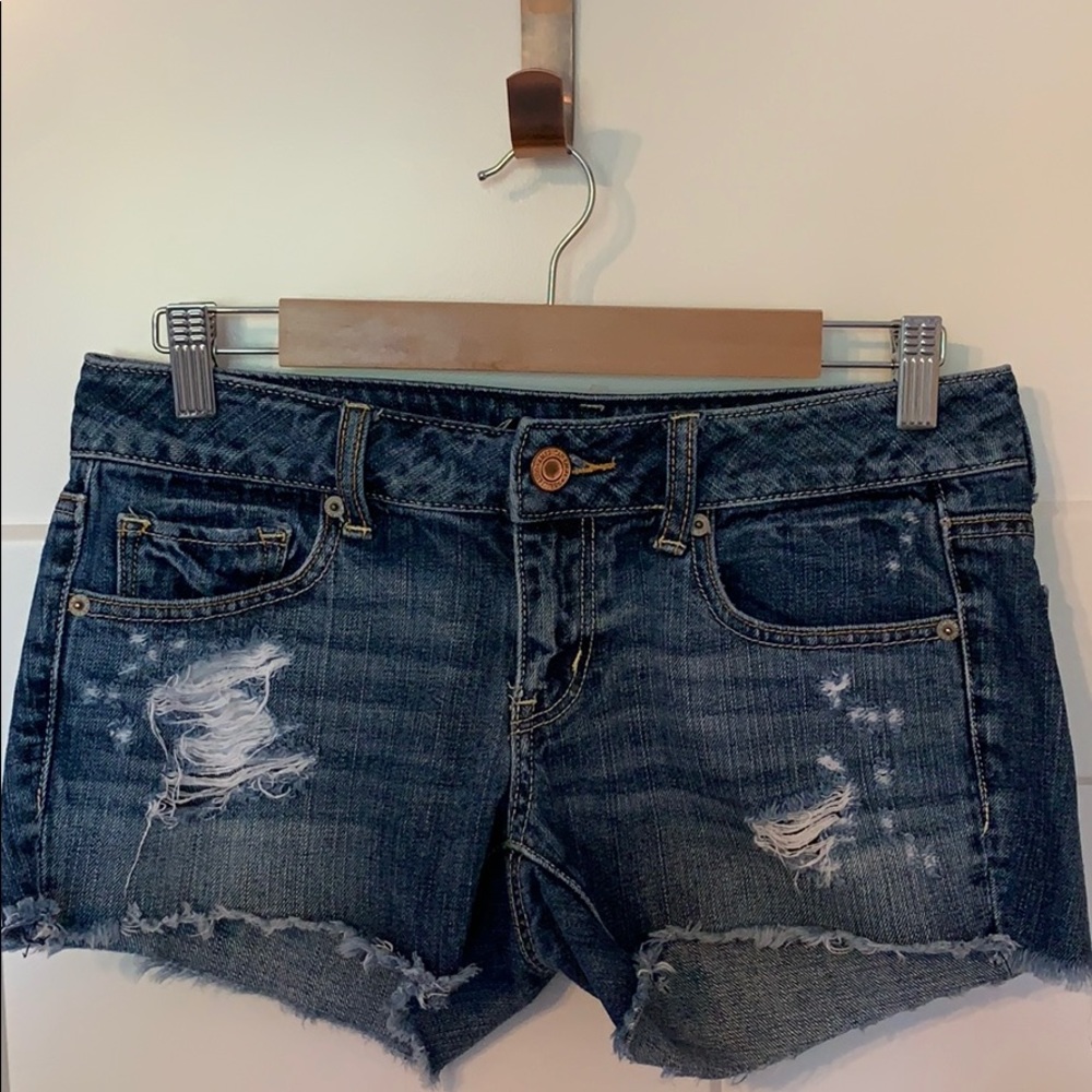 Distressed Blue Denim Cut Off Shorts